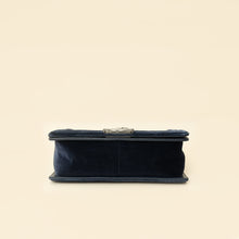 Chanel Navy Blue Velvet Stitched Boy Medium Flap Bag