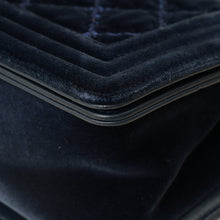 Chanel Navy Blue Velvet Stitched Boy Medium Flap Bag