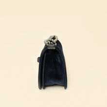 Chanel Navy Blue Velvet Stitched Boy Medium Flap Bag