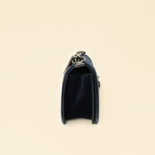Chanel Navy Blue Velvet Stitched Boy Medium Flap Bag