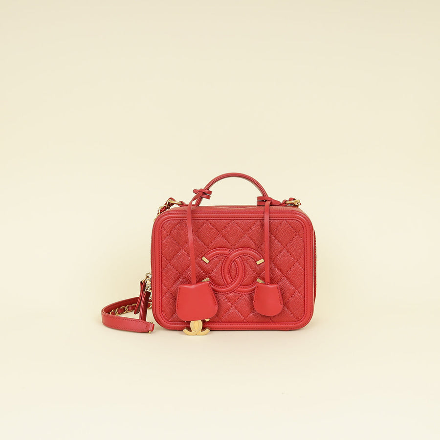 Chanel Red CC Filigree Medium Vanity Bag