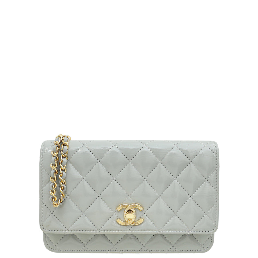 Chanel Grey CC Shiny Wallet On Chain