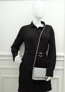 Chanel Grey CC Shiny Wallet On Chain