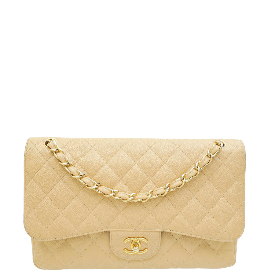 Chanel Beige CC Classic Double Flap Jumbo Bag
