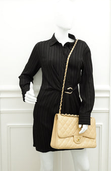 Chanel Beige CC Classic Double Flap Jumbo Bag