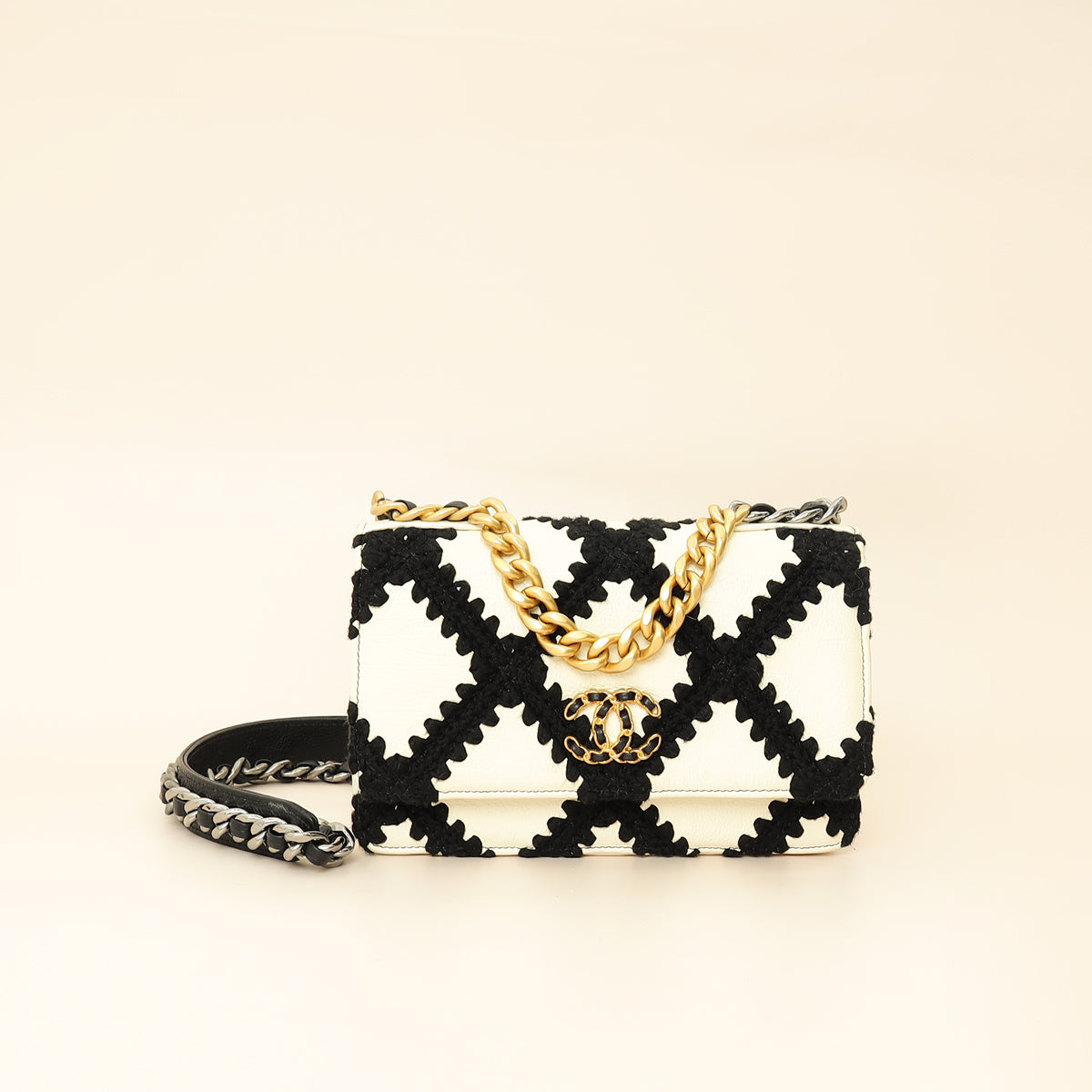 Chanel Bicolor Crochet Chanel 19 Wallet on Chain