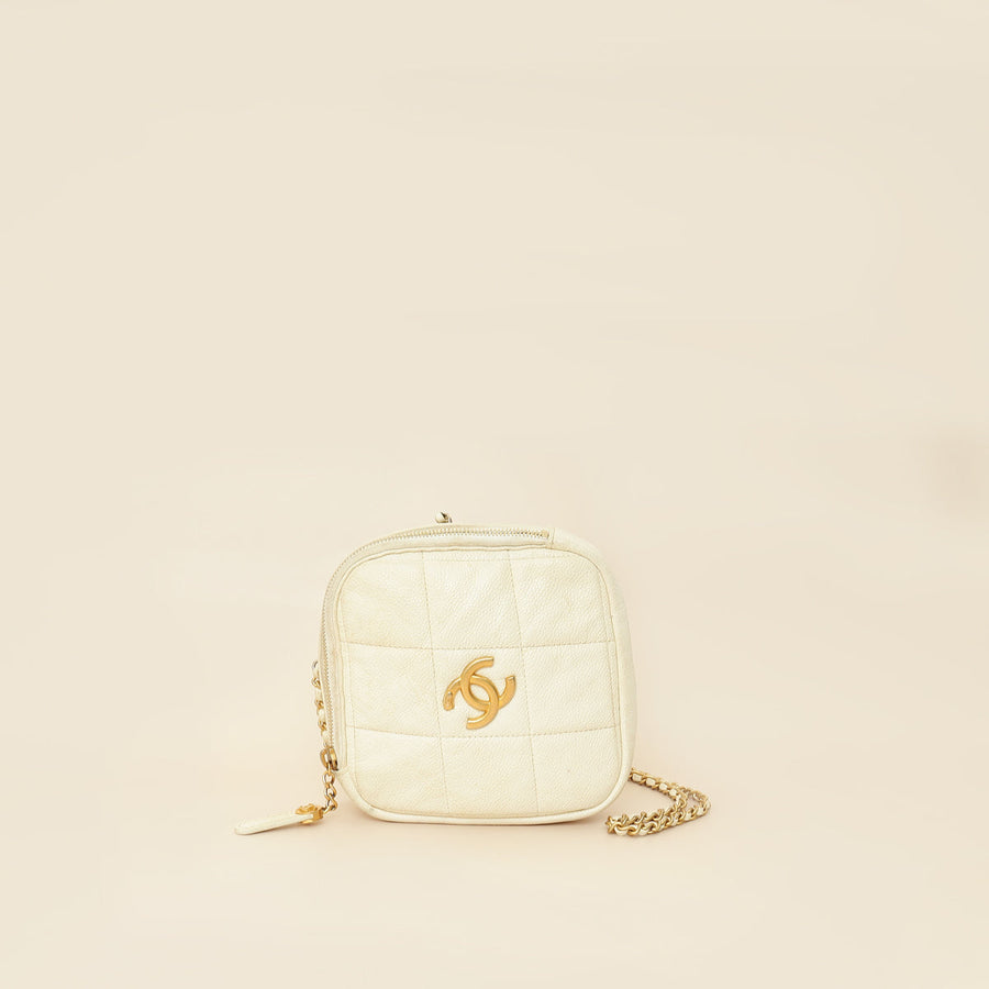 Chanel White CC Diamond Clutch W/ Chain