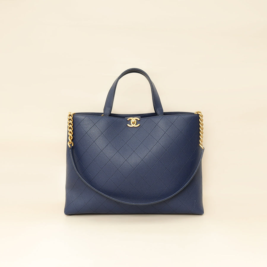 Chanel Navy Blue CC Shopping Tote Bag