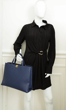 Chanel Navy Blue CC Shopping Tote Bag