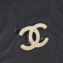 Chanel Navy Blue CC Camellia Flower Embossed Wallet On Chain