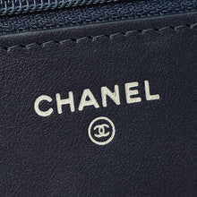 Chanel Navy Blue CC Camellia Flower Embossed Wallet On Chain
