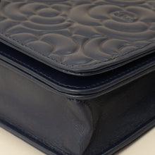 Chanel Navy Blue CC Camellia Flower Embossed Wallet On Chain