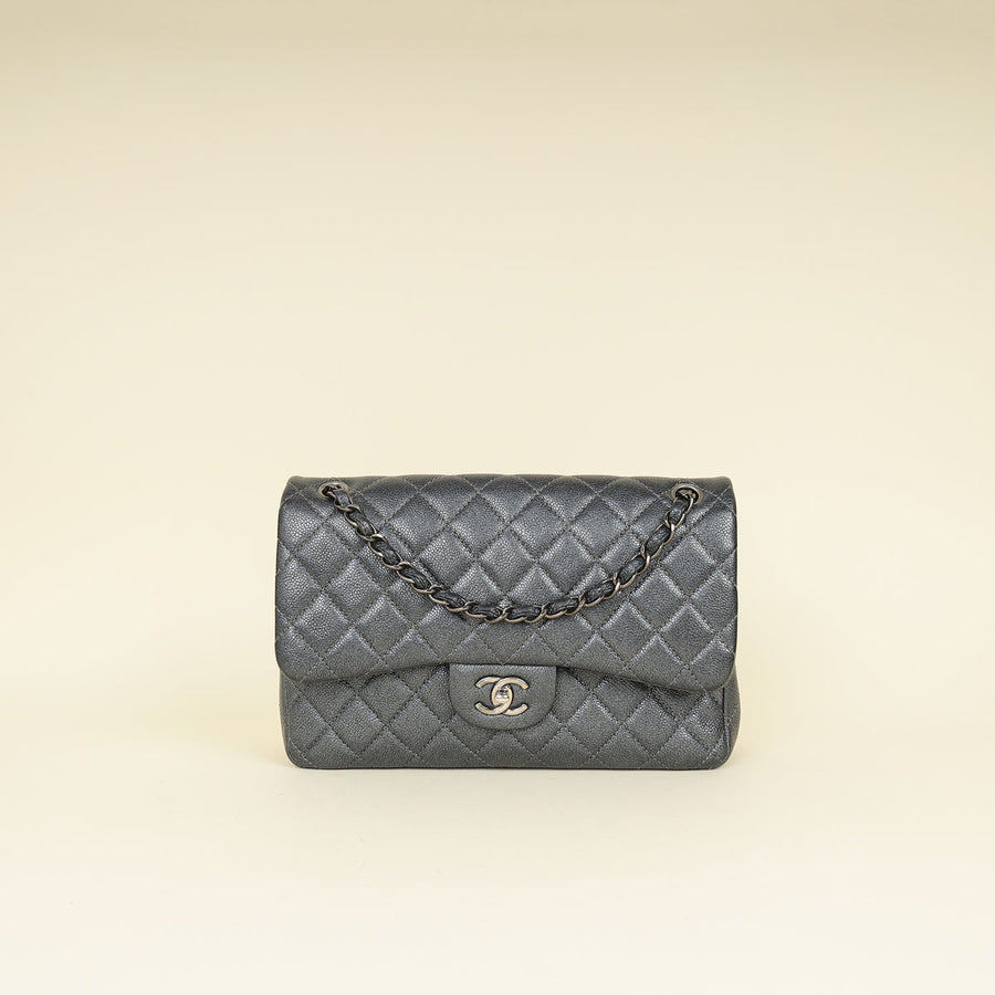 Chanel Metallic Charcoal Classic Double Flap Jumbo Bag