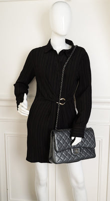 Chanel Metallic Charcoal Classic Double Flap Jumbo Bag