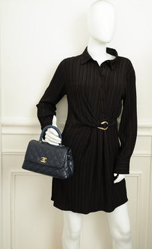 Chanel Navy Lizard Embossed Coco Handle Small Bag