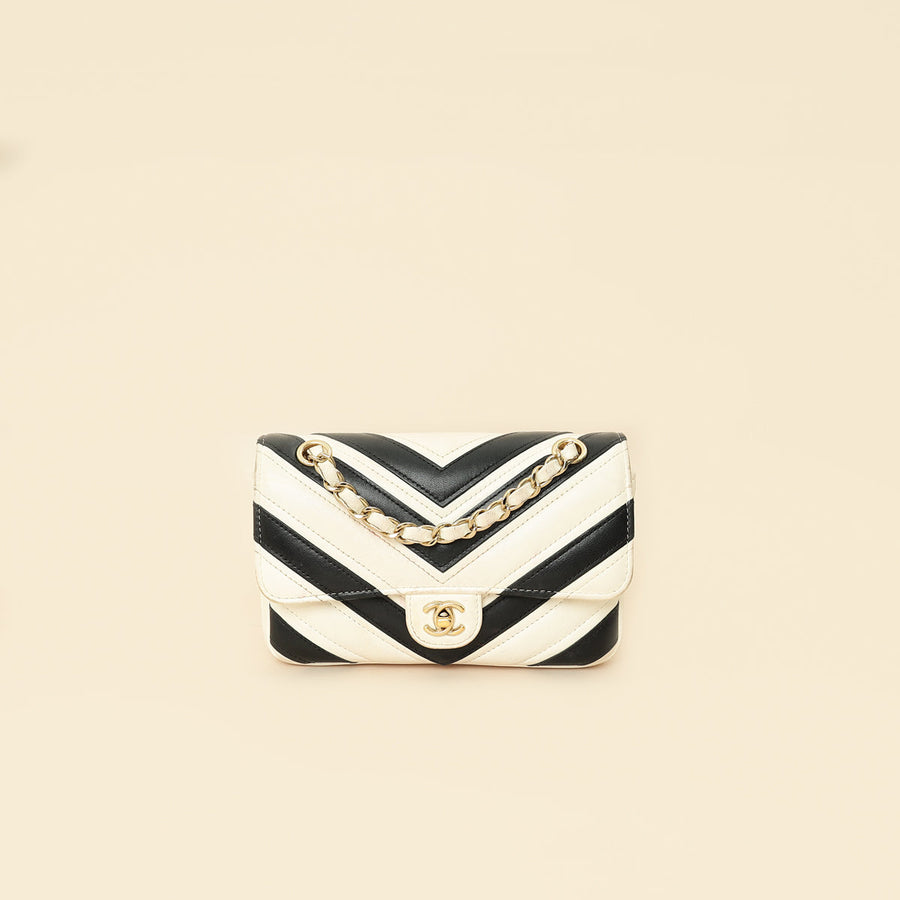 Chanel Bicolor Chevron Stitched Mini Flap Bag