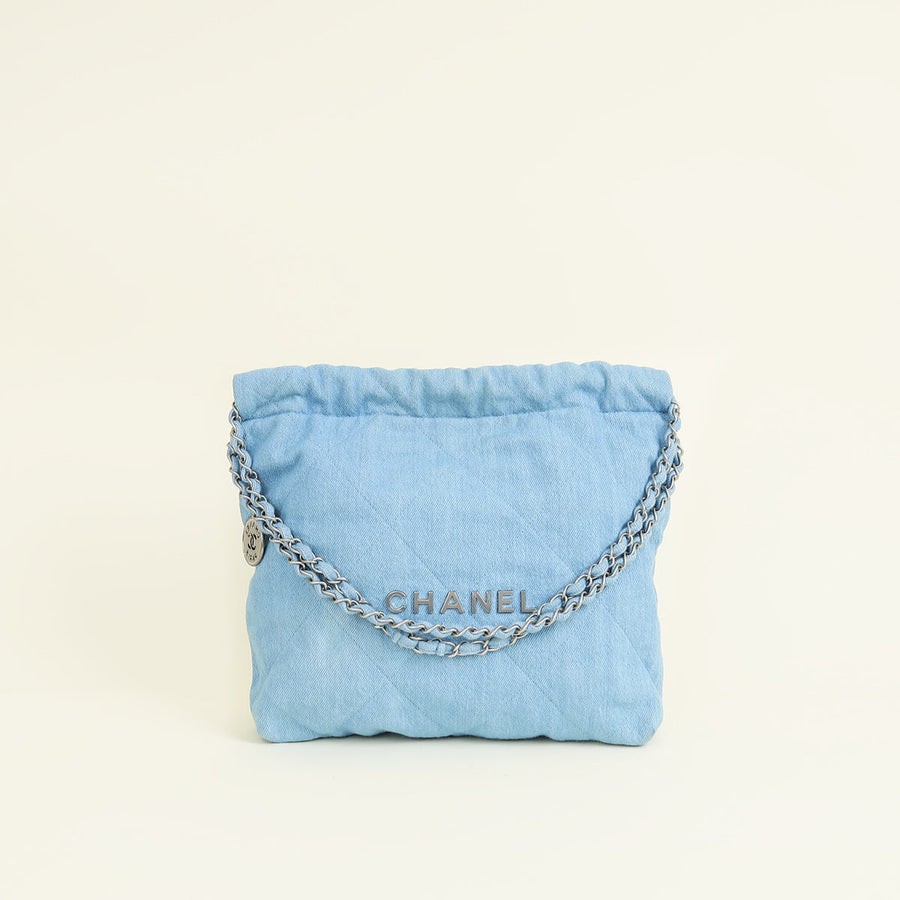 Chanel Blue CC Denim Chanel 22 Small Hobo Bag