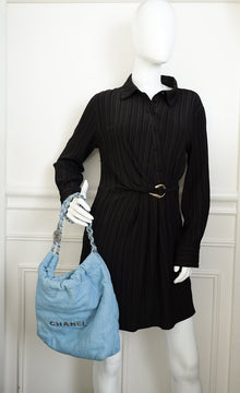Chanel Blue CC Denim Chanel 22 Small Hobo Bag