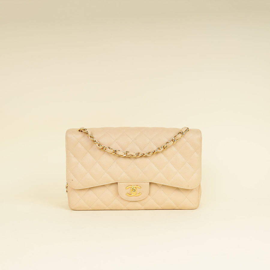 Chanel Beige Classic Double Flap Jumbo Bag
