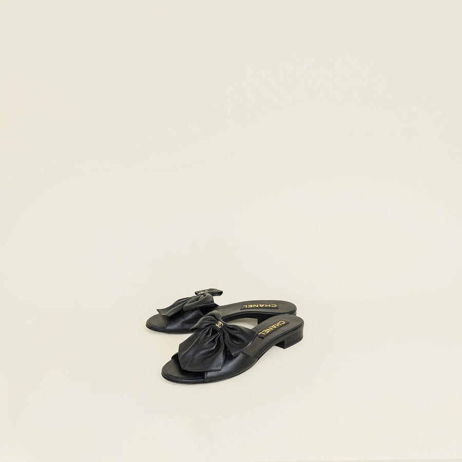 Chanel Black CC Box Mules 37.5