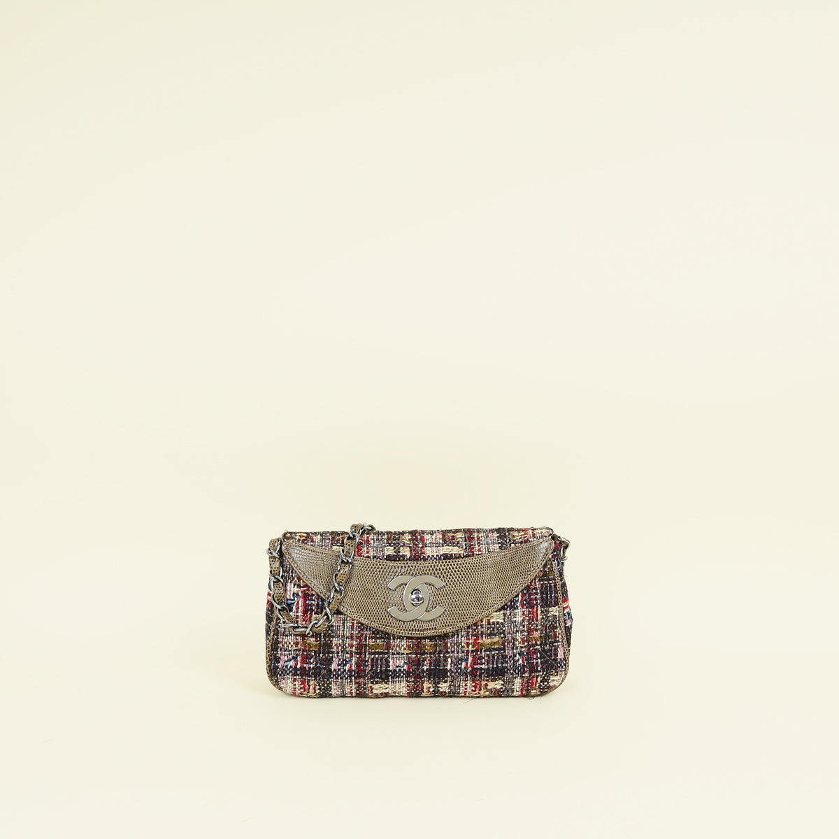 Chanel Brown Multicolor CC Fantasy Single Flap Tweed with Lizard Bag