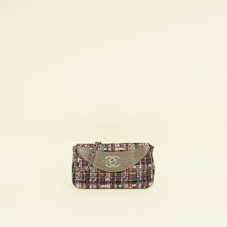 Chanel Brown Multicolor CC Fantasy Single Flap Tweed with Lizard Bag