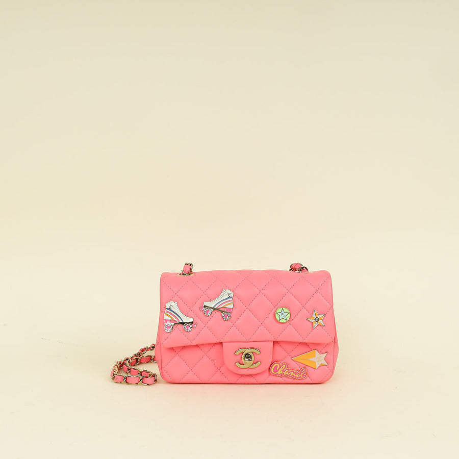 Chanel Pink Mini Rectangular Charms Applique Flap Bag