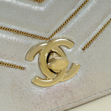 Chanel Silver CC Chevron Nubuck Micro Chain Embellished Flap Bag