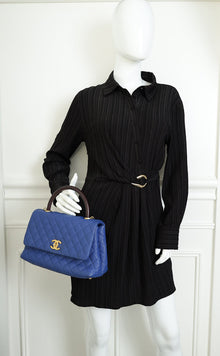 Chanel Royal Blue CC Caviar Top Handle Flap Bag