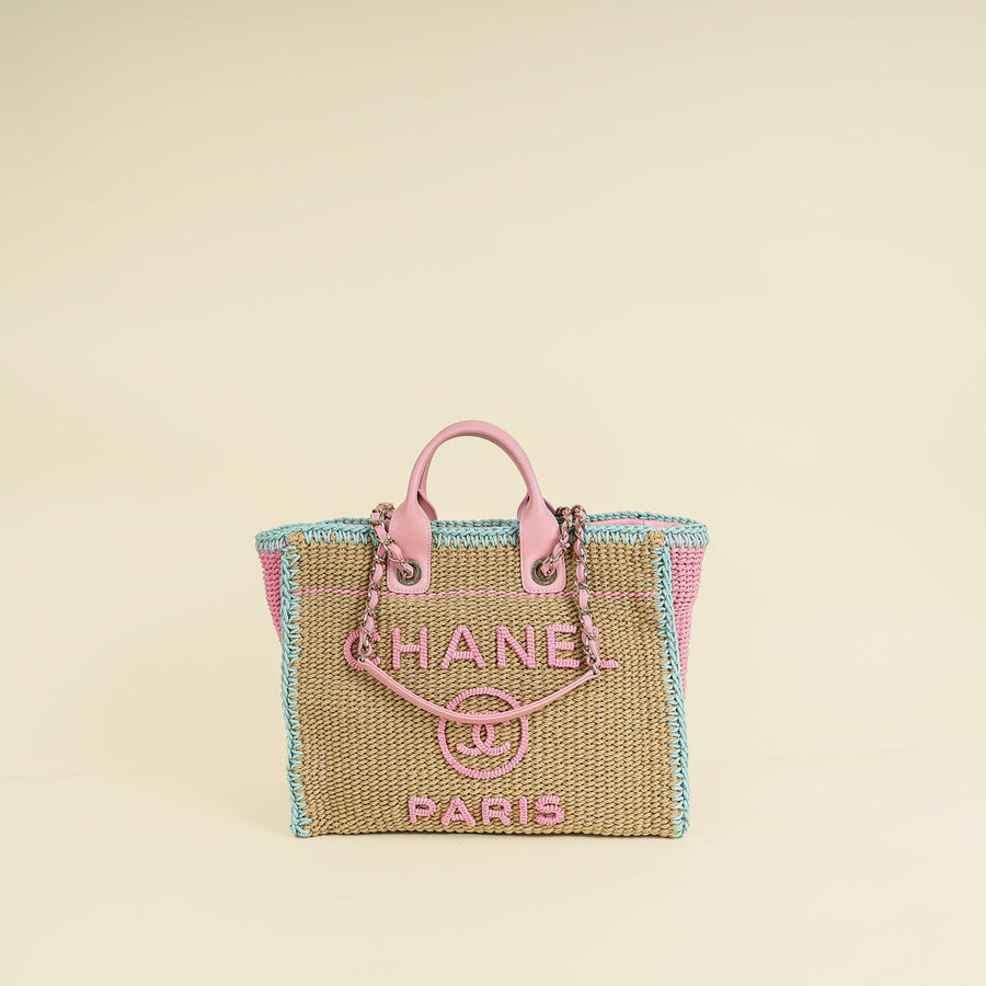 Chanel Tricolor CC Crochet Cotton Deauville Tote Bag W/ Pouch