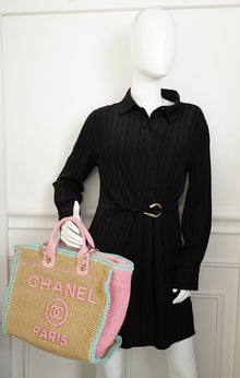 Chanel Tricolor CC Crochet Cotton Deauville Tote Bag W/ Pouch