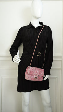Chanel Pink Tweed Sequins Mini Rectangular Flap Bag