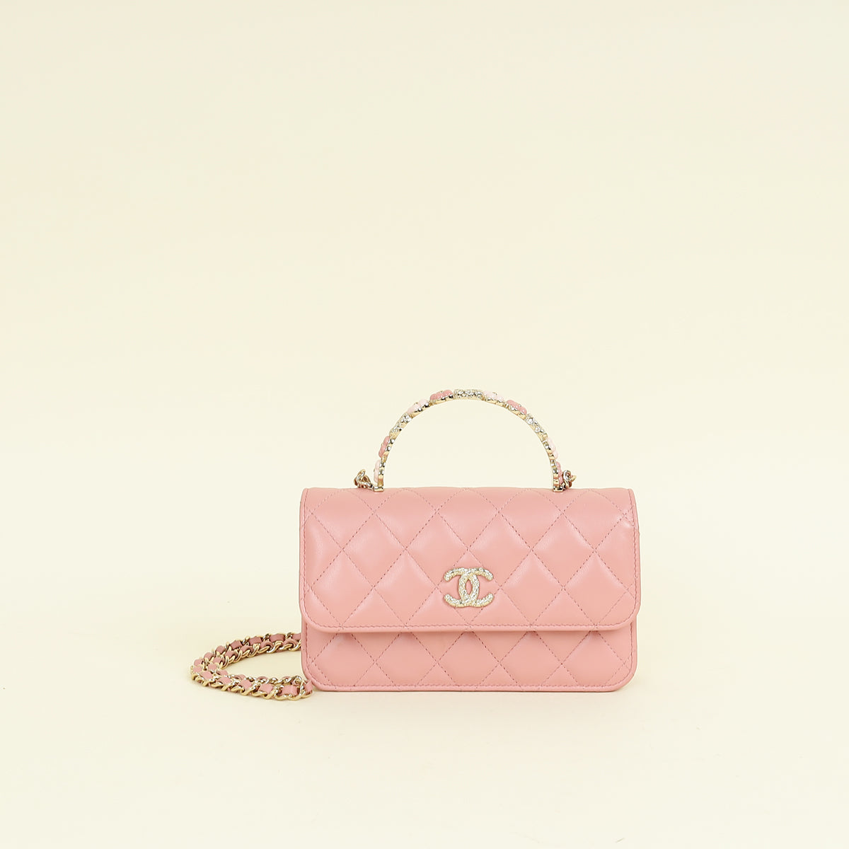 Chanel Light Dusty Pink CC Flower Top Handle Phone Chain Bag