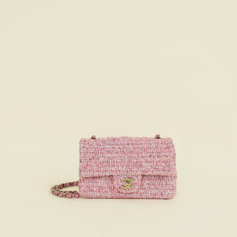 Chanel Pink CC Classic Tweed Mini Flap Bag