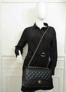 Chanel Black CC Classic Double Flap Jumbo Bag