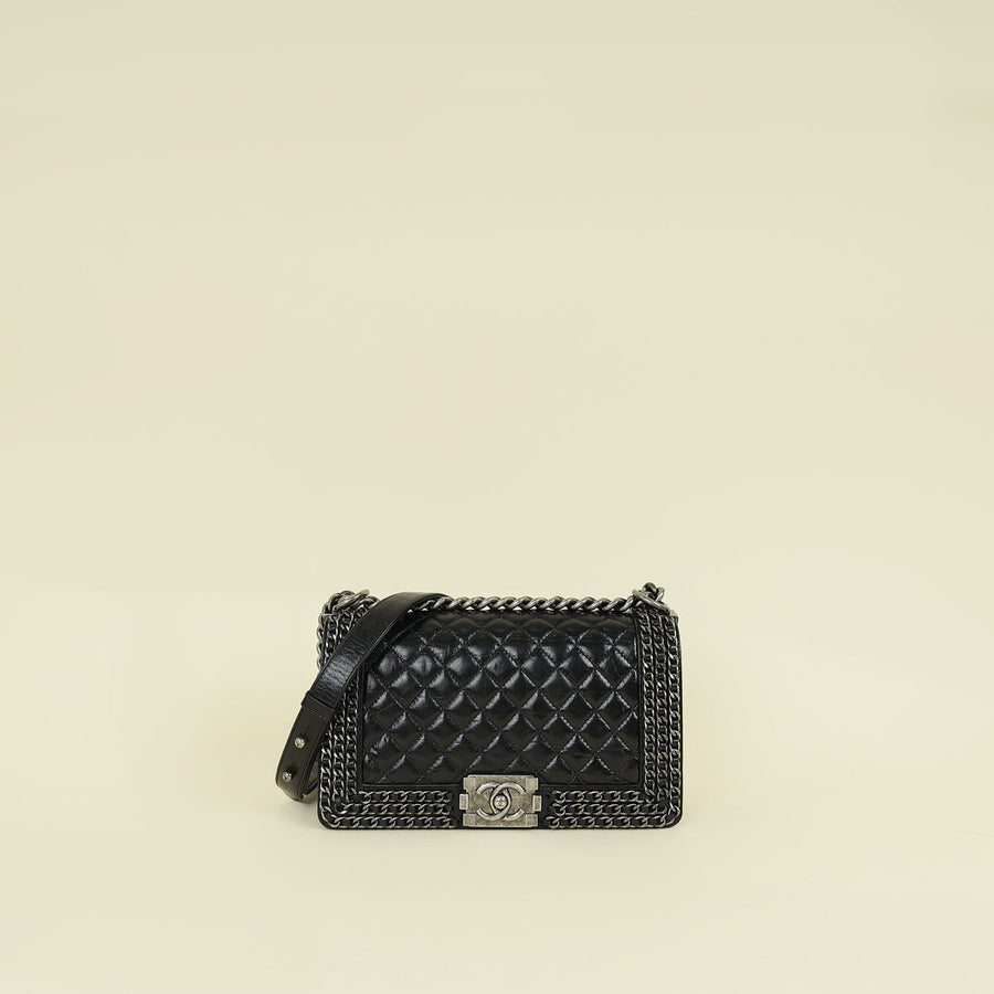 Chanel Black Chained Le Boy Flap Medium Shoulder Bag