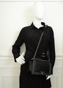 Chanel Black Chained Le Boy Flap Medium Shoulder Bag