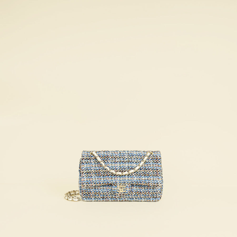 Chanel Blue Multicolor CC Classic 11.12 Tweed Double Flap Medium Bag