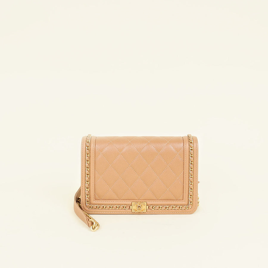 Chanel Dark Beige CC Chain Around Boy Wallet On Chain
