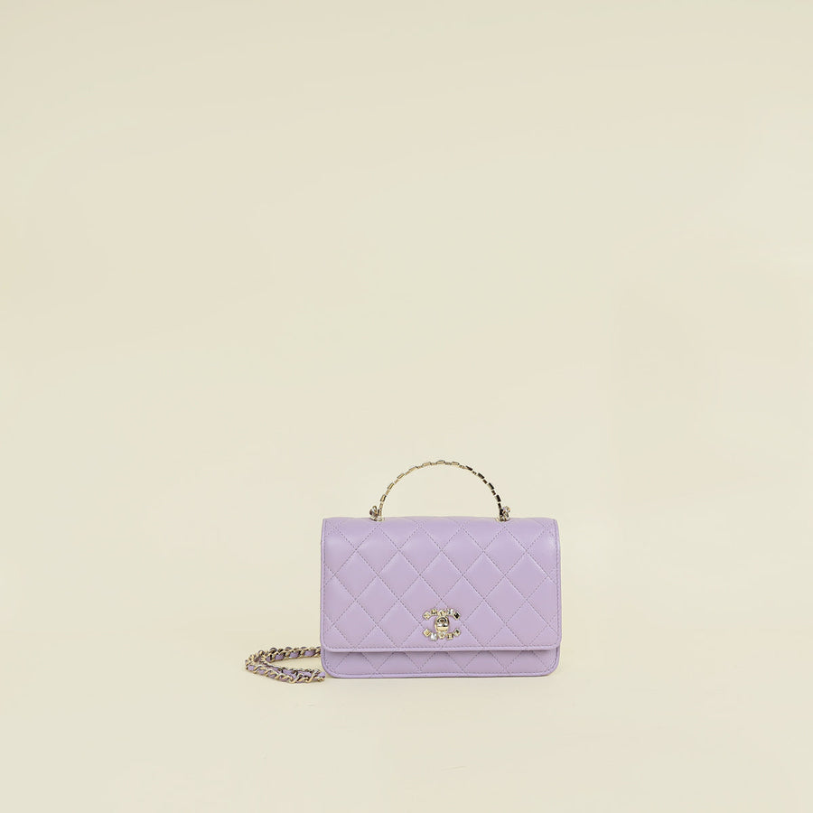 Chanel Purple CC Crystal Logo Top Handle Wallet On Chain