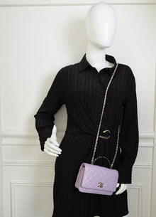 Chanel Purple CC Crystal Logo Top Handle Wallet On Chain