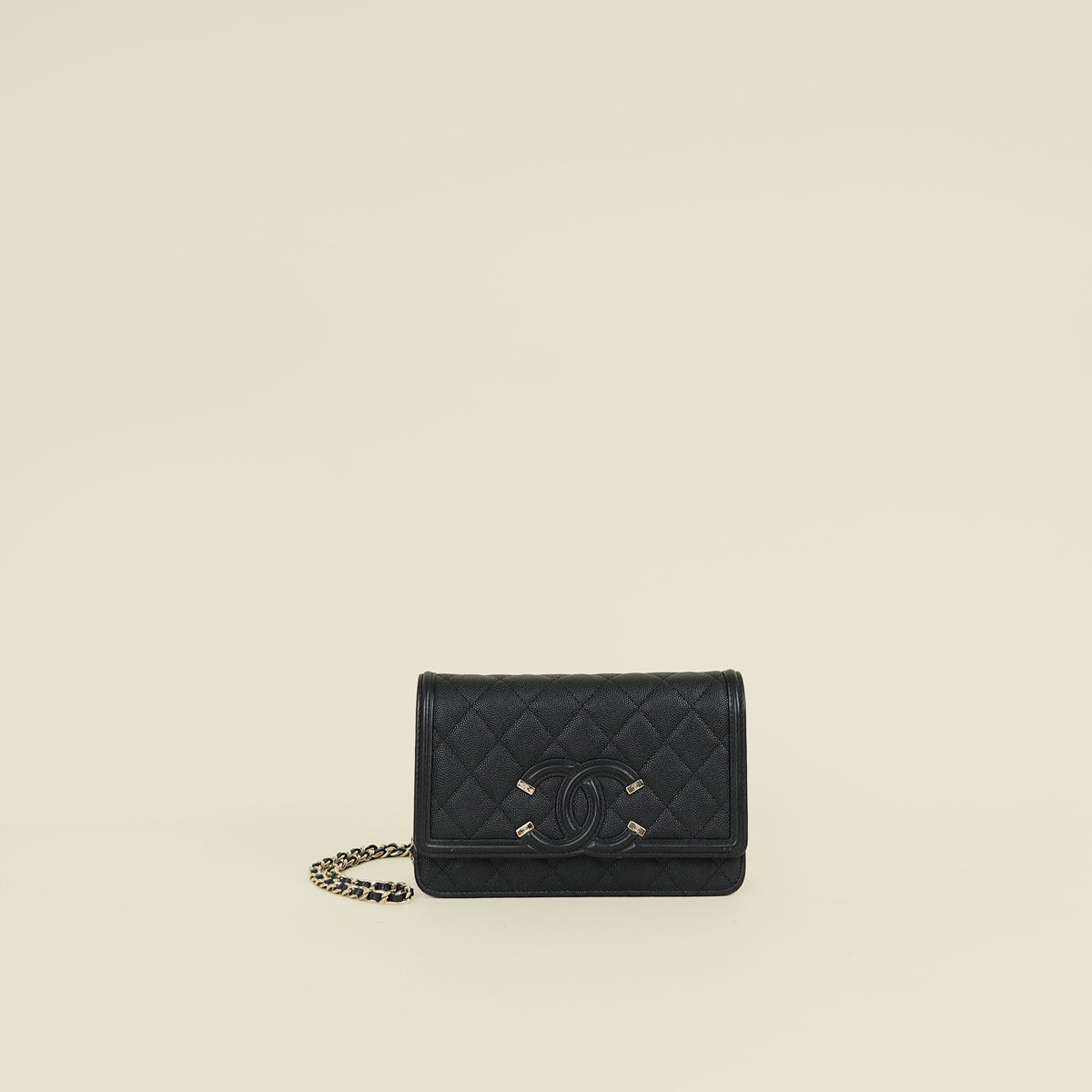 Chanel Black CC Filigree Wallet On Chain