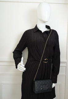 Chanel Black CC Filigree Wallet On Chain