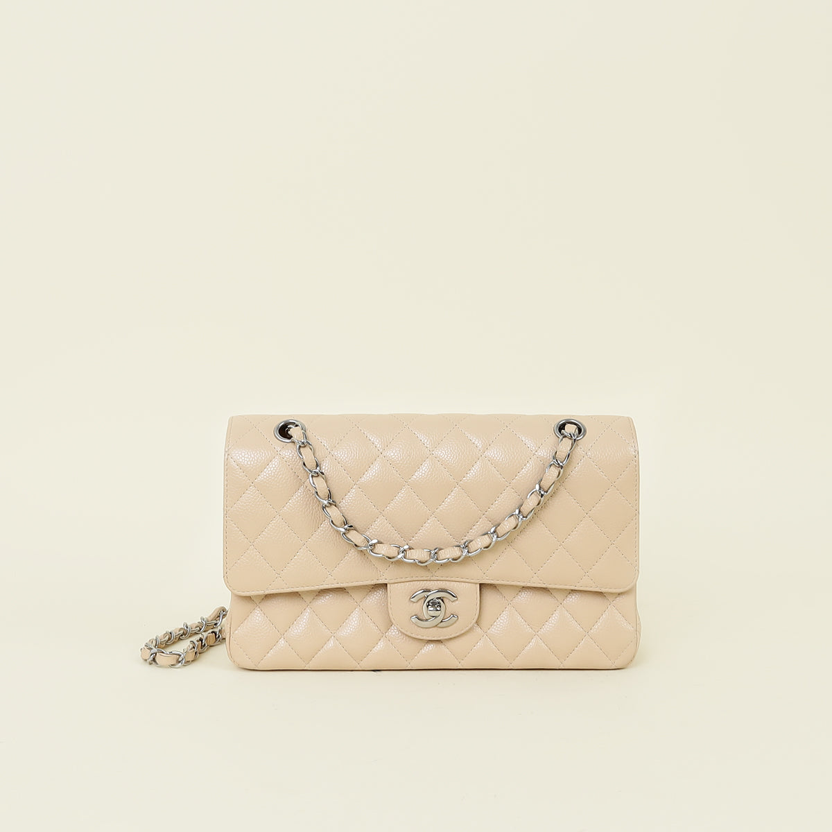 Chanel Beige CC Classic 11.12 Caviar Double Flap Medium Bag