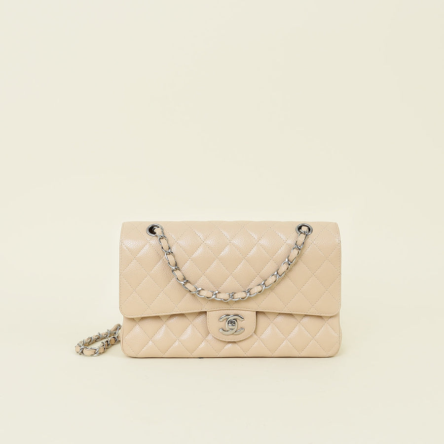 Chanel Beige CC Classic 11.12 Caviar Double Flap Medium Bag