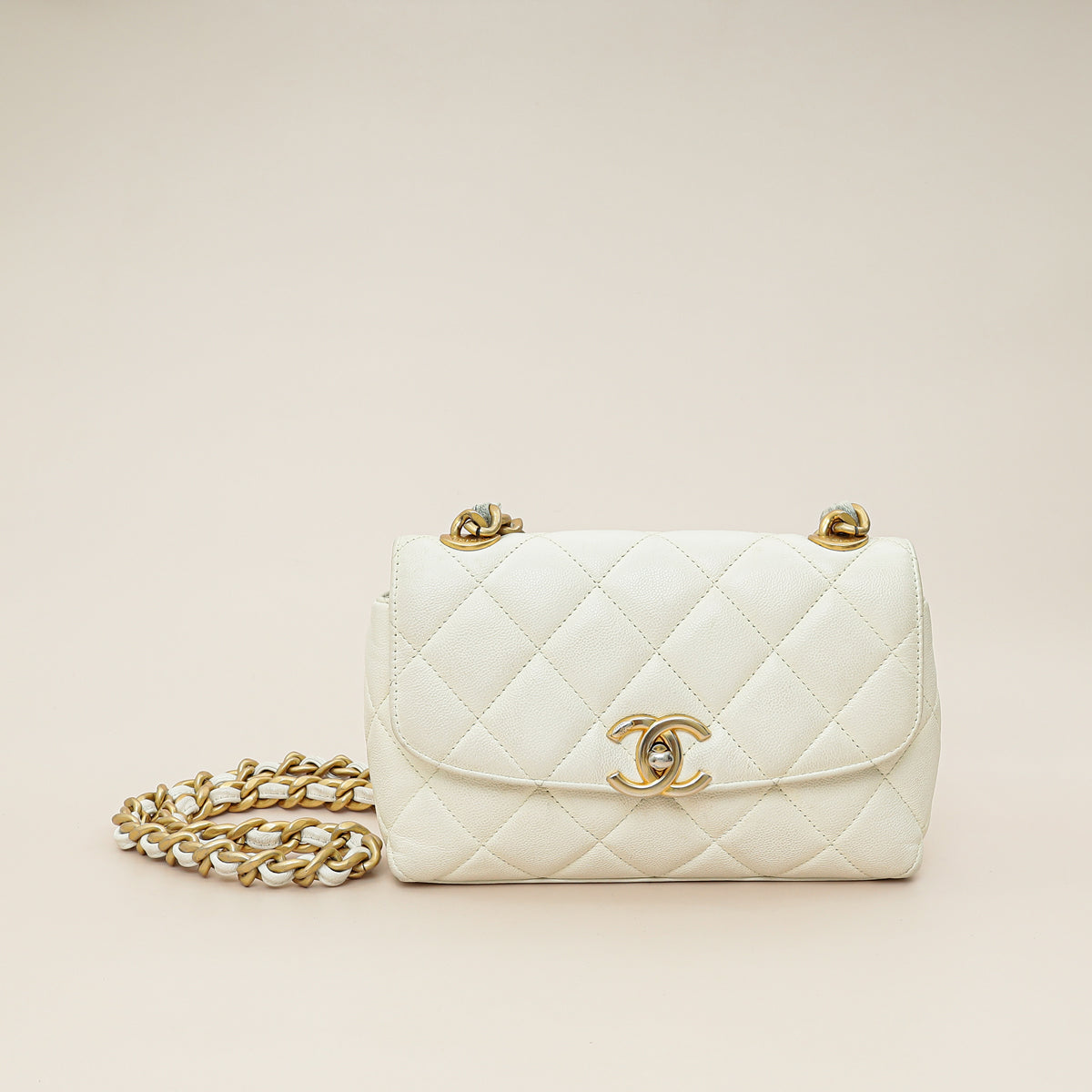 Chanel White CC Quilted Flap Shoulder Bag