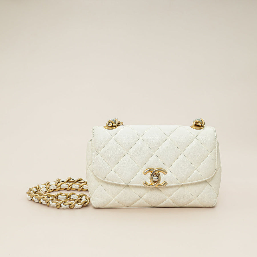 Chanel White CC Quilted Flap Shoulder Bag