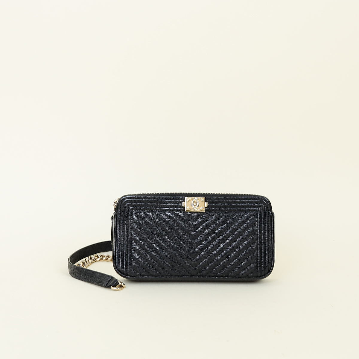 Chanel Black Le Boy Double Zip Wallet On Chain Pouch