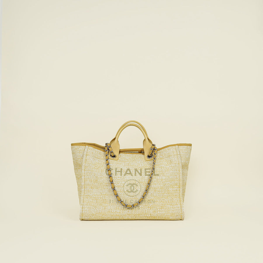 Chanel Yellow Boucle Deauville Shopping Tote Large Bag
