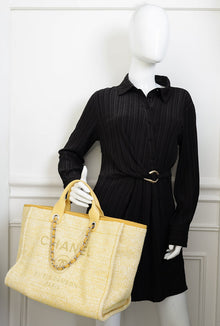 Chanel Yellow Boucle Deauville Shopping Tote Large Bag